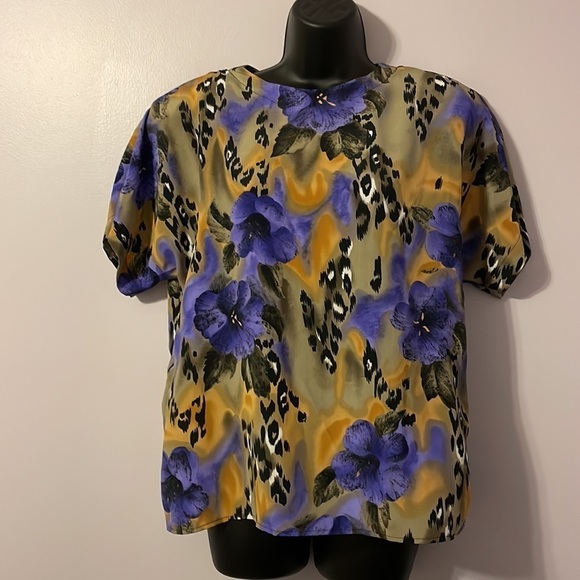 Renaissance Sportswear Vintage Floral Animal Print Blouse size Medium - Picture 1 of 16